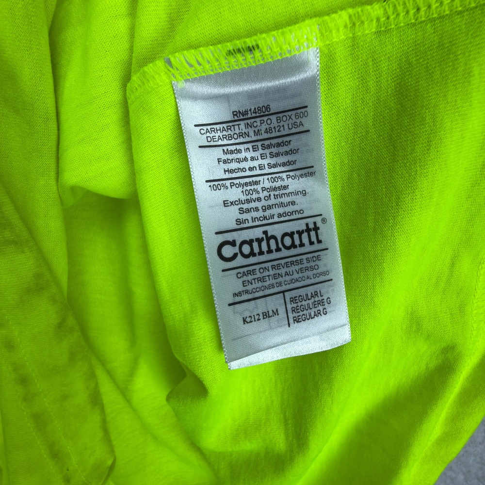 Carhartt Mens Work-Dry Short Sleeve Pocket T-Shirt Neon Yellow Green Large L NWT - Picture 5 of 16